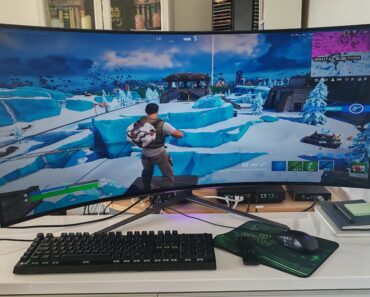 Immerse yourself in an immersive gaming experience with this giant monitor featuring a steeply curved OLED panel